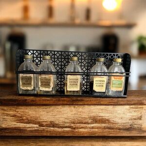 Vintage Watkins Metal Spice Rack w/ 5 Glass Bottles Extract Display Original MCM